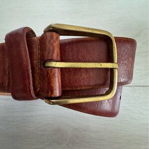 Vintage Distressed Brown Brass Gold Tone Buckle Belt